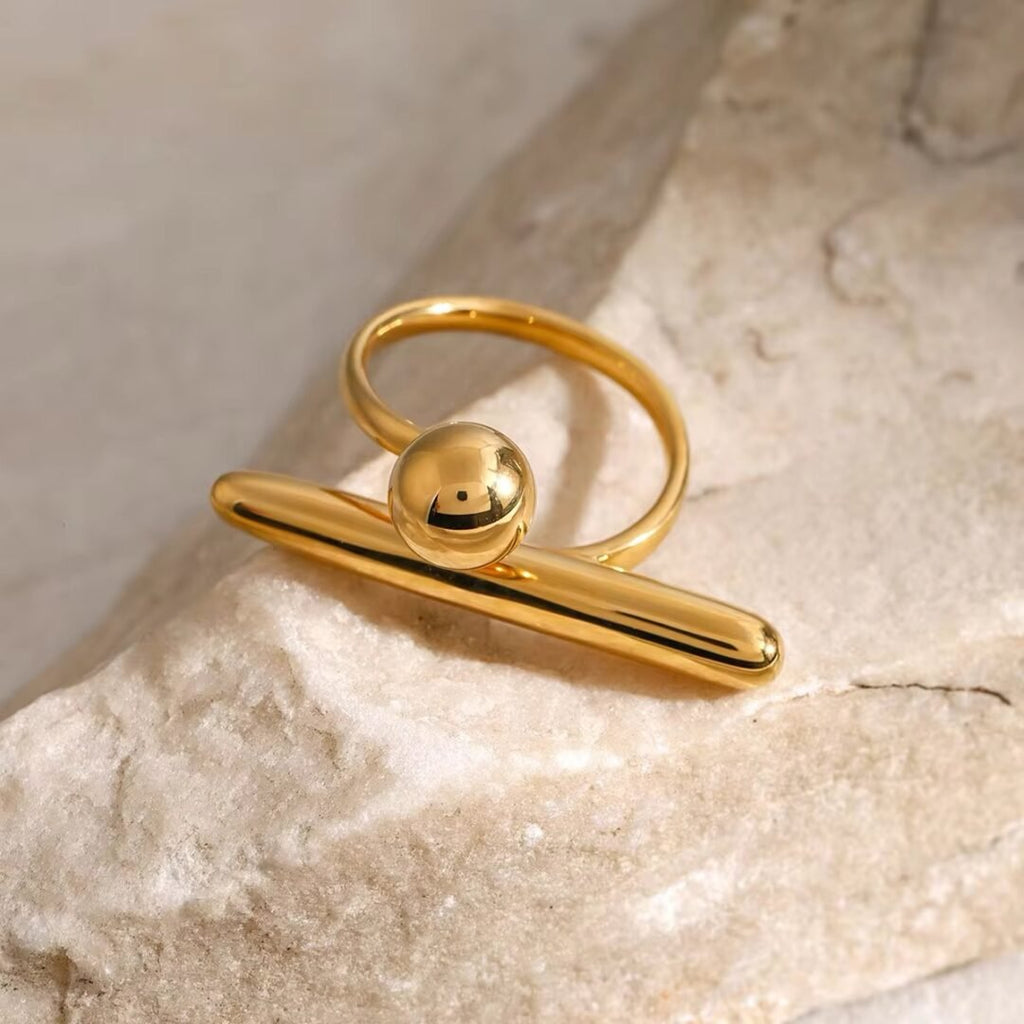Sphere Bar Ring — sphere bar ring worn on the finger