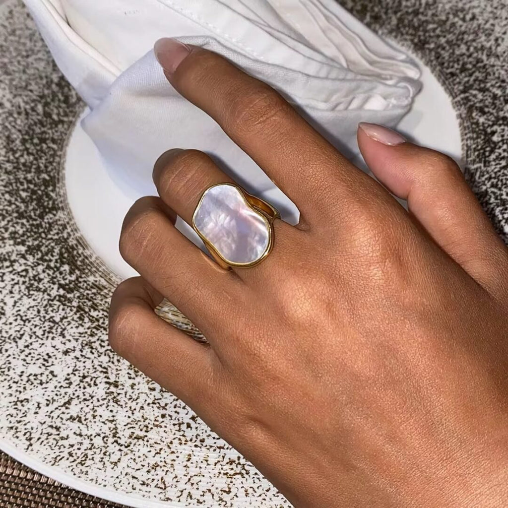 White Stone Ring — close-up of the raised white zircon