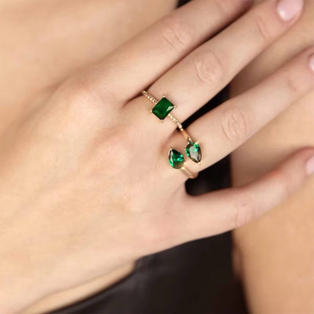 Two Souls Ring Emerald — green zircon ring worn on the finger