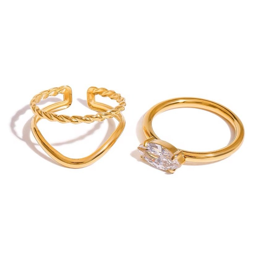 Dreamy Rings Set of 2 — zircon stacking ring set on the hand