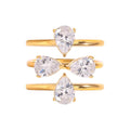 Clover Rings Set of 3 — three zircon clover rings in 18k gold plating, front view
