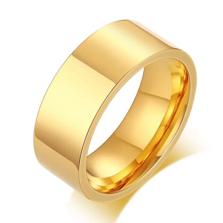 Thick Band Ring — 8mm wide band in 18k gold-plated stainless steel, front view