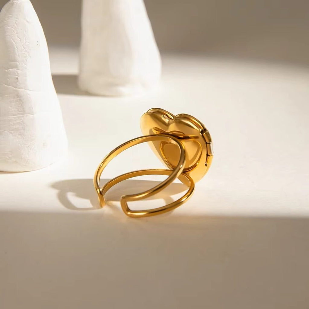 Texture Heart Picture Ring — adjustable textured heart ring, flat lay