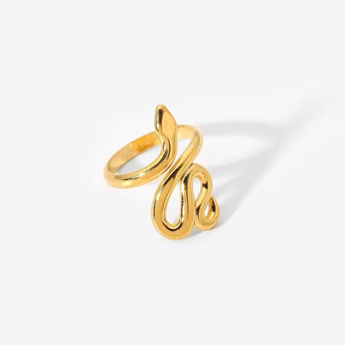 Basic Snake Ring — open adjustable gold snake ring, front view