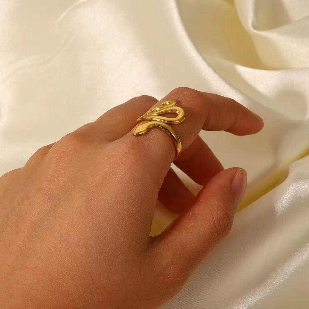 Basic Snake Ring — gold snake ring, side view