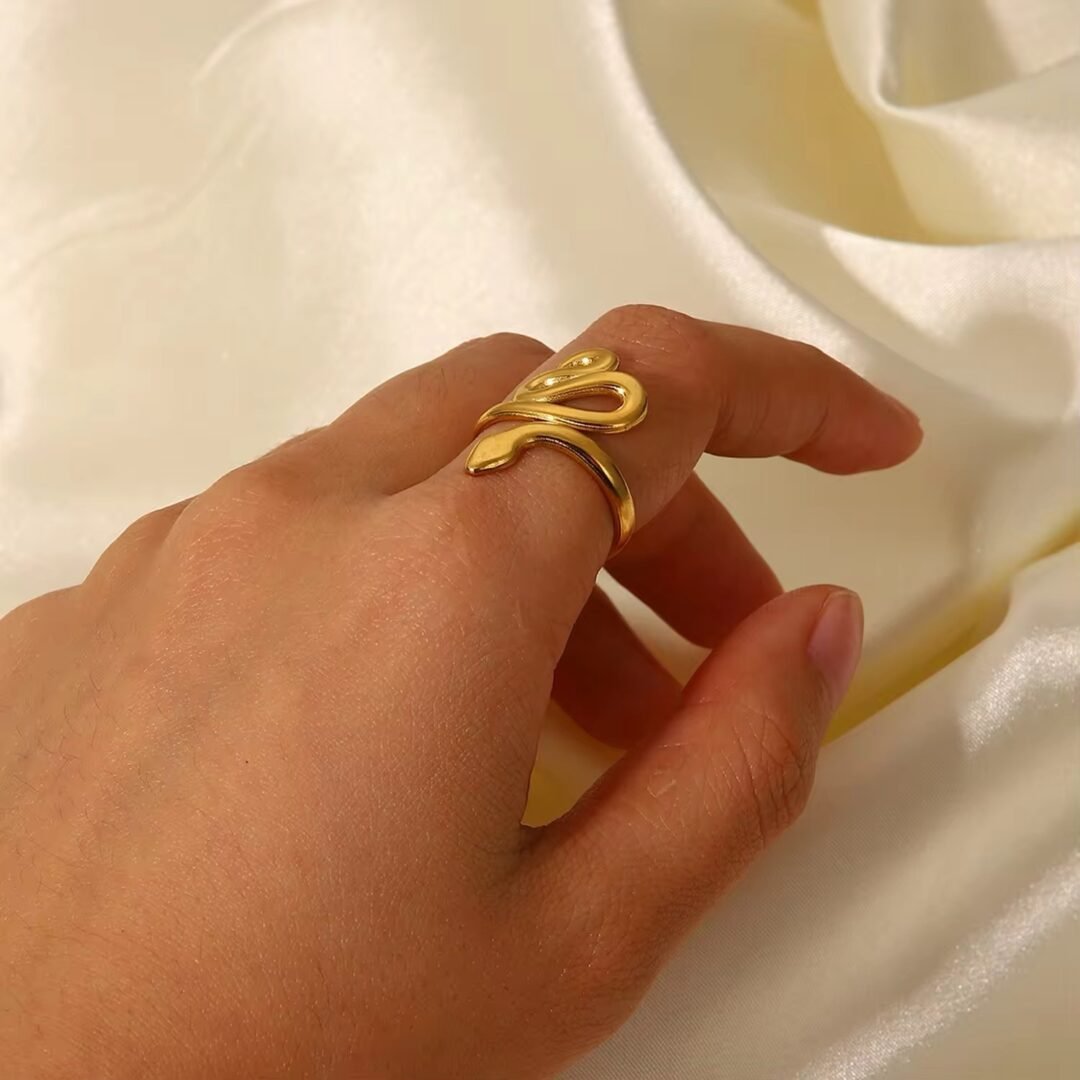 Basic Snake Ring — gold snake ring, side view