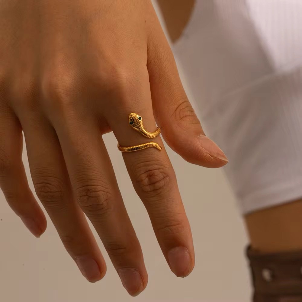 Viper Ring — zircon snake ring worn on the finger