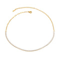 Tennis Necklace — continuous zircon necklace in 18k gold-plated stainless steel, front view