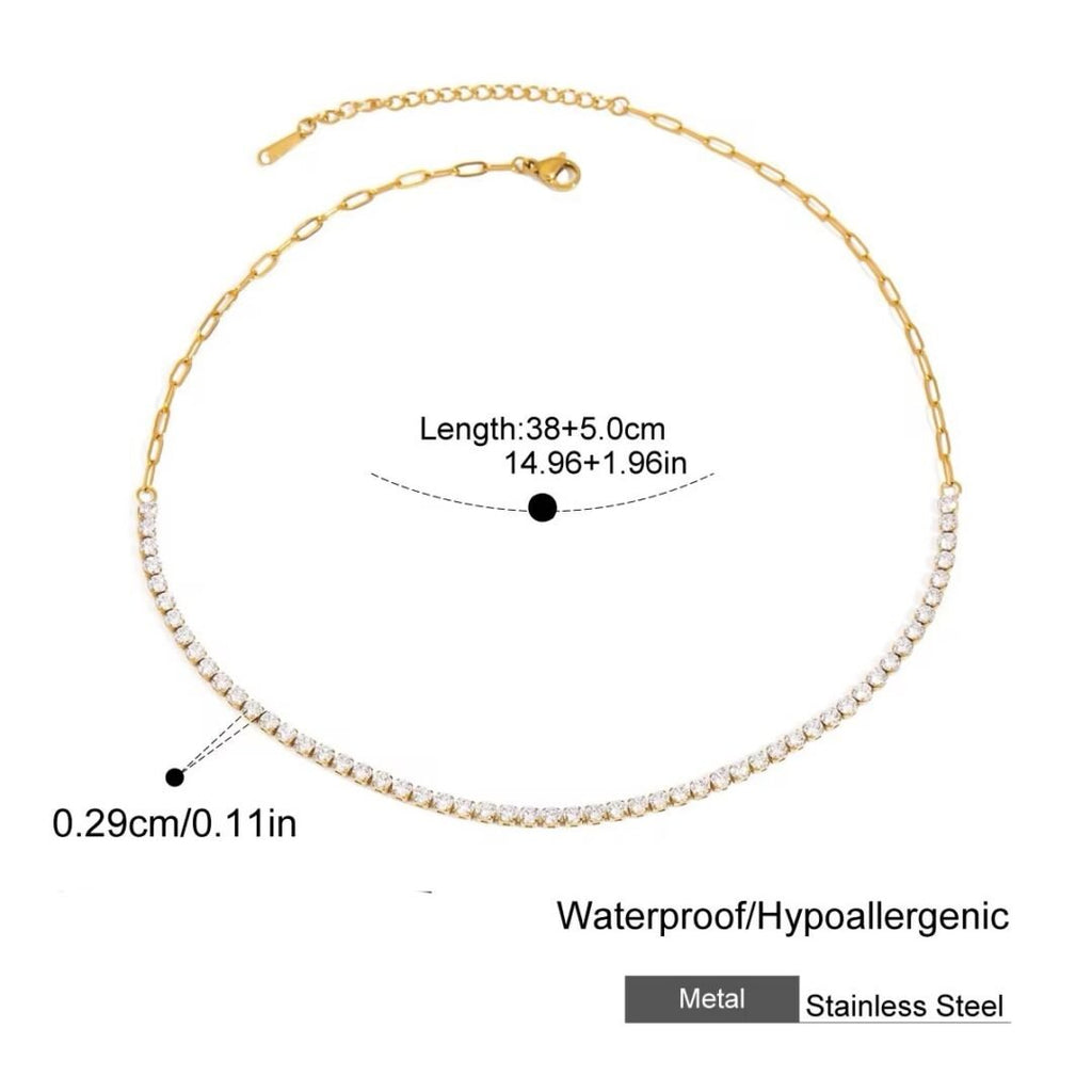 Tennis Necklace — gold-plated zircon necklace, flat lay