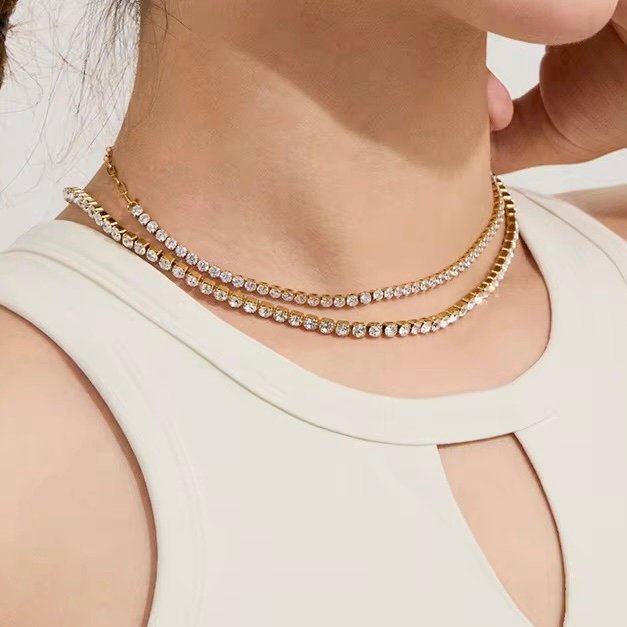 Tennis Necklace — zircon necklace worn at the collarbone