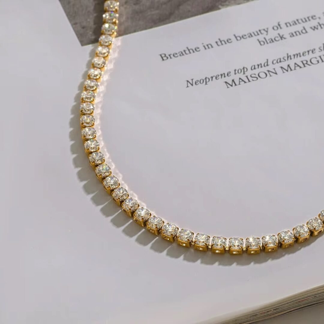 Tennis Necklace — close-up of continuous zircon setting