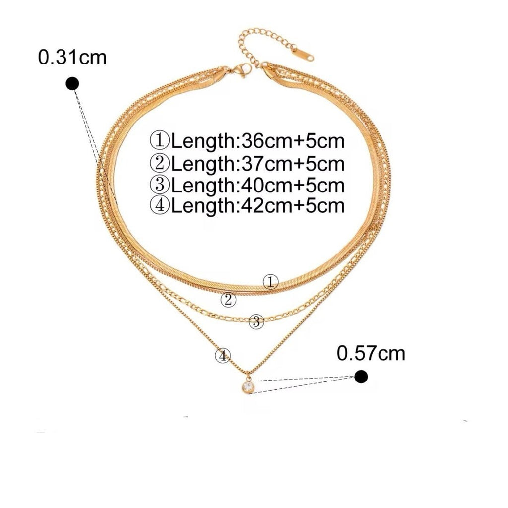 Four Layered Gem Necklace — layered chains, detail
