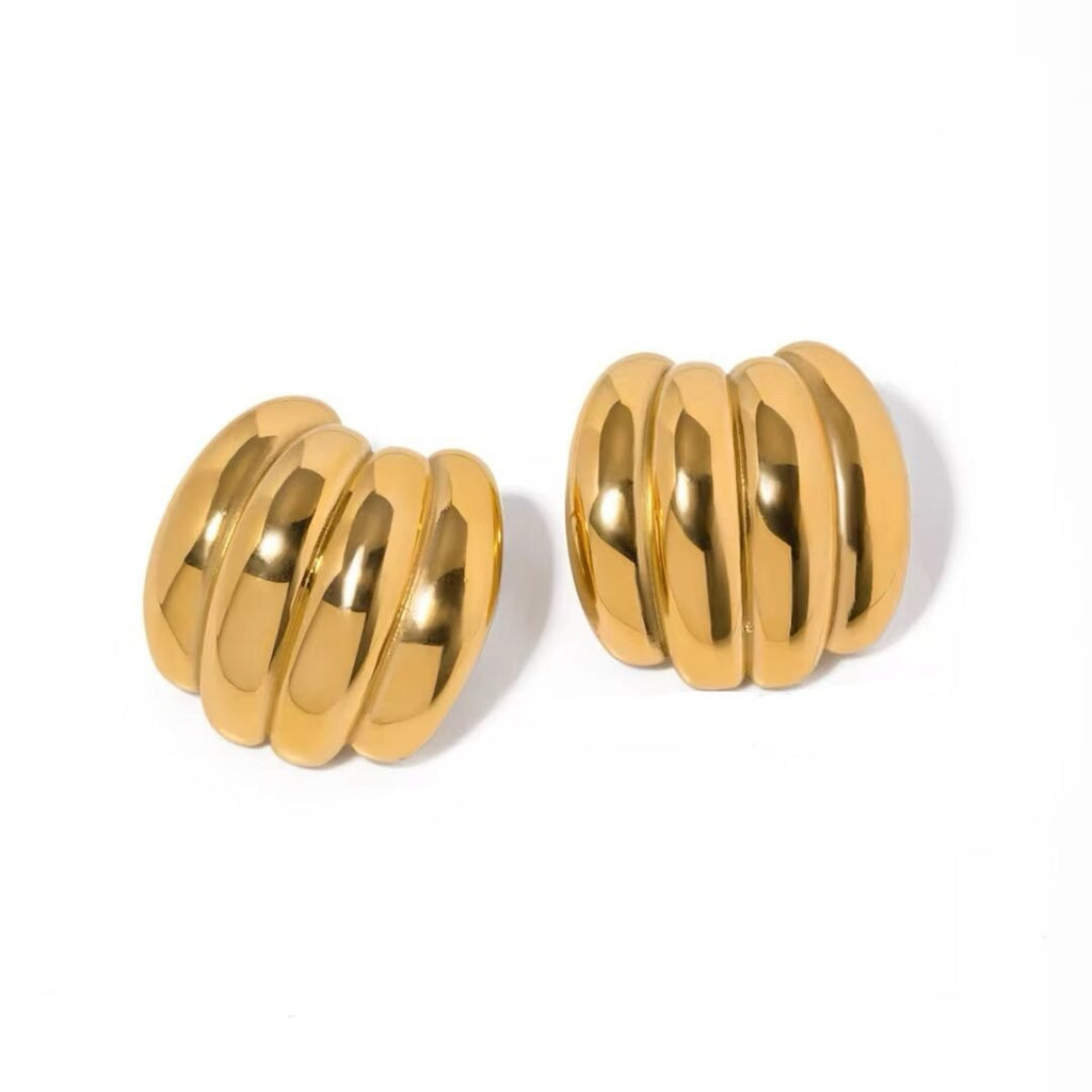 Brioche Earrings — twisted rope-texture 18k gold-plated hoop earrings, front view