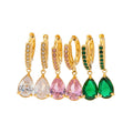 Tear Drop Green — green zircon teardrop earrings in 18k gold-plated stainless steel, front view