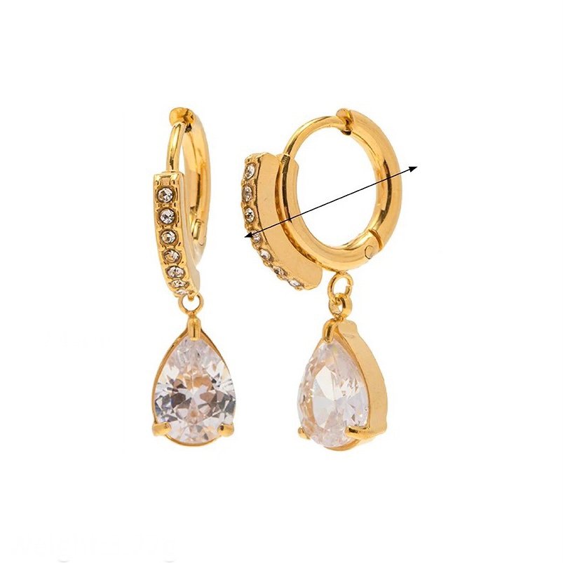 Tear Drop White — teardrop zircon earrings in 18k gold plating, front view