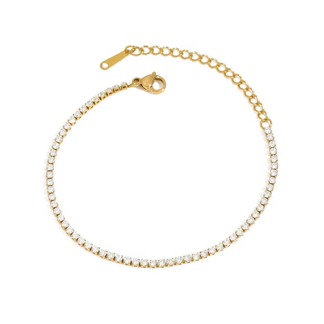 Princess Tennis Bracelet — princess-cut zircon tennis bracelet in 18k gold plating, front view