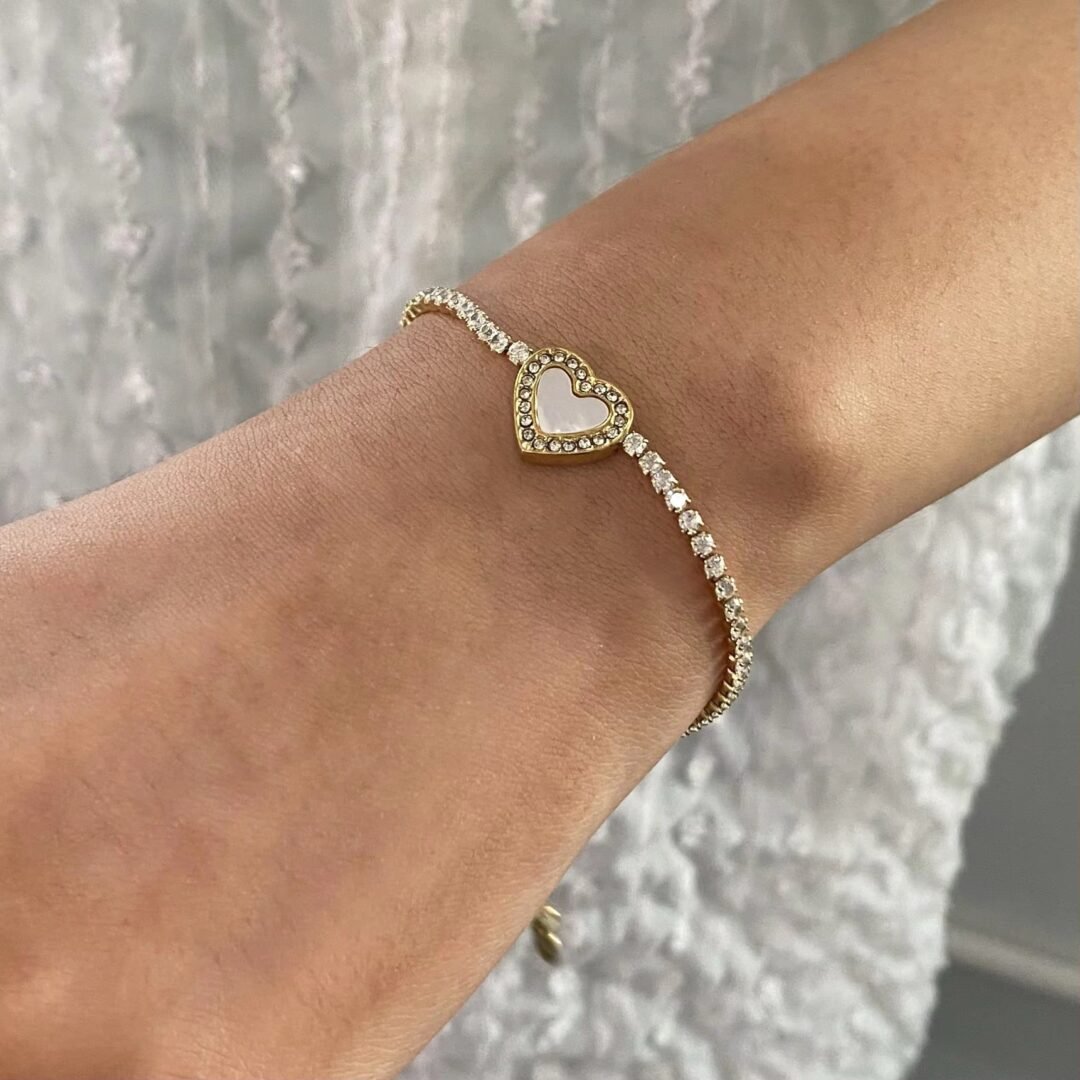 Adore You Bracelet — zircon-set gold bracelet in 18k gold-plated stainless steel, front view