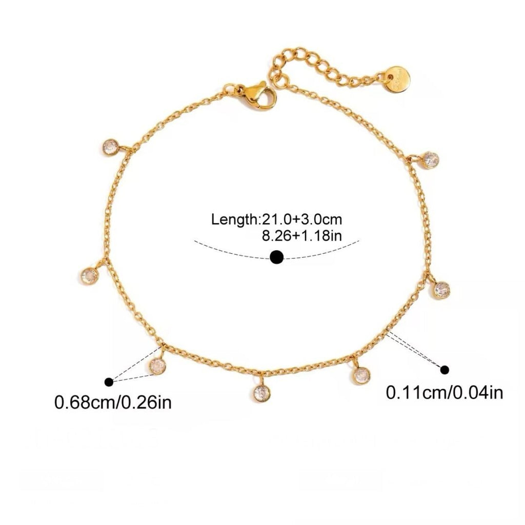 Drop Anklet — zircon drops on gold-plated chain, detail