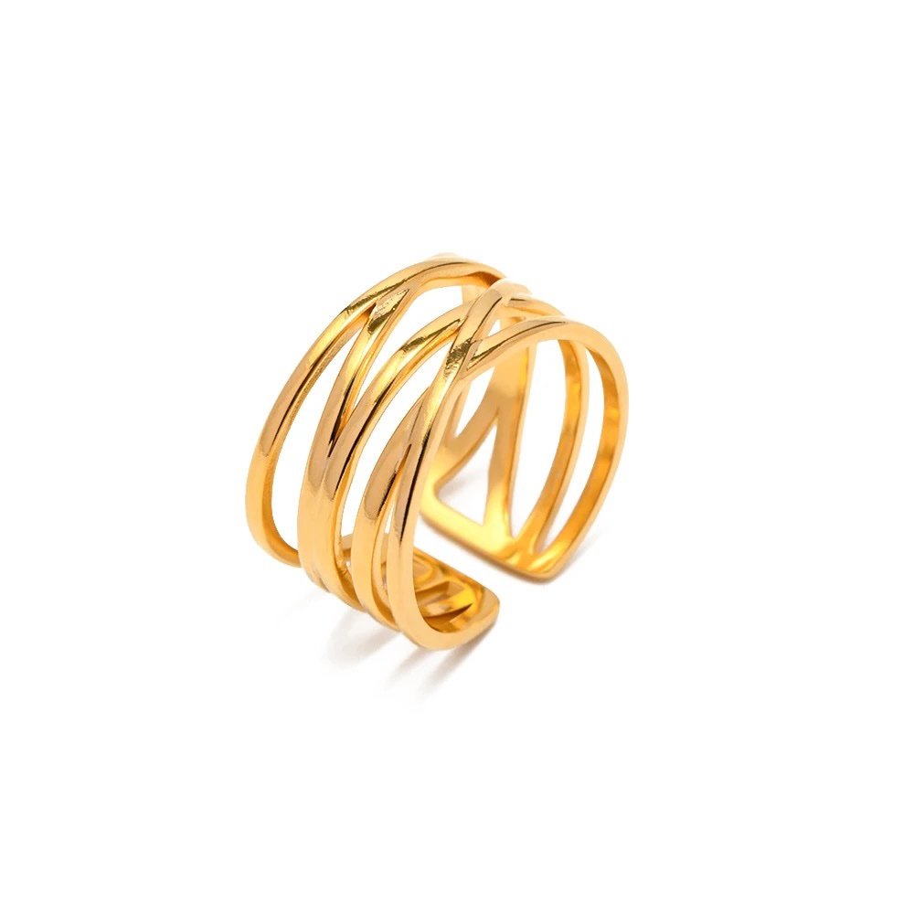 Lottie Ring — adjustable 18k gold-plated stainless steel band, front view