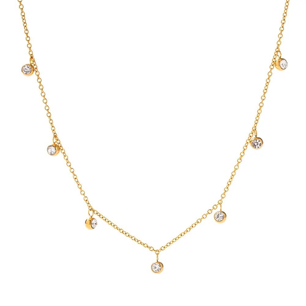 Bling Necklace — densely zircon-set pendant in 18k gold plating, front view