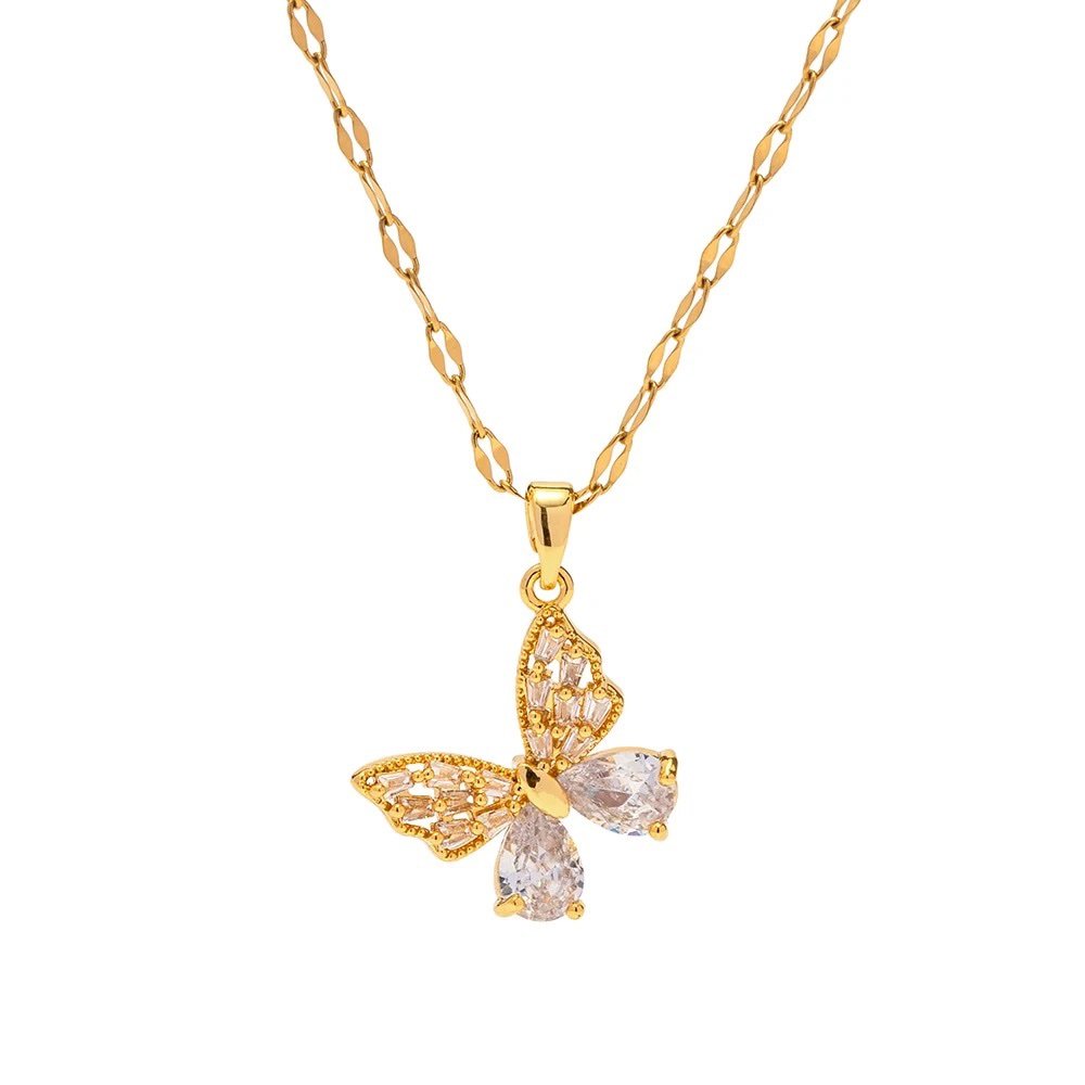 Winx — cubic zircon pendant necklace in 18k gold-plated stainless steel, front view