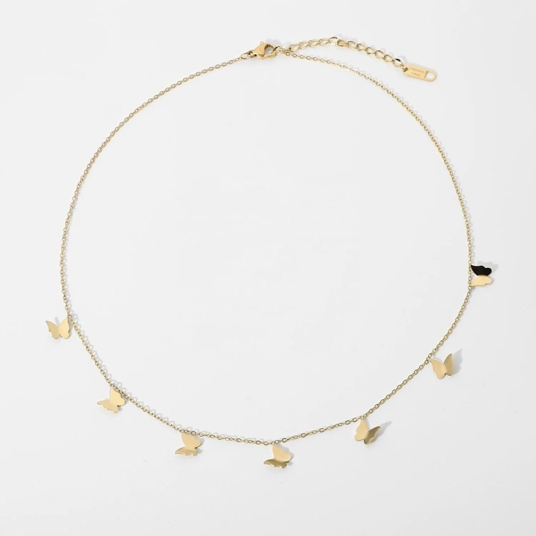 Mariposa — butterfly charm necklace in 18k gold-plated stainless steel, front view