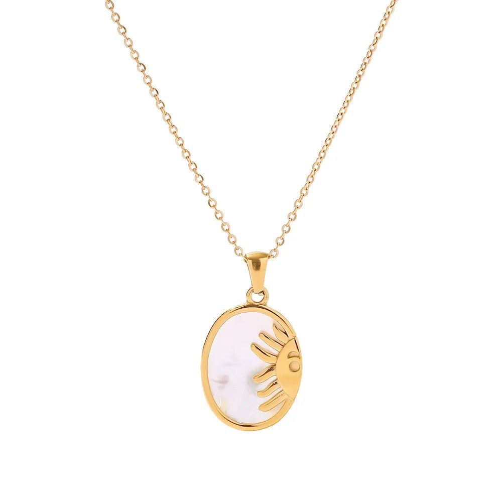 Sunrise — half-sun pendant necklace in 18k gold-plated stainless steel, front view