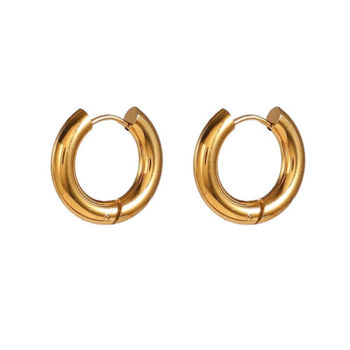 Basic Tube Hoops Small — small 18k gold-plated tube hoop earrings, front view