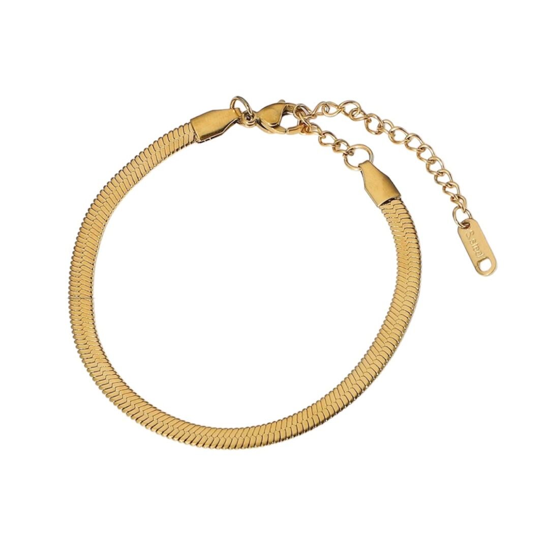 Herringbone Bracelet — flat herringbone chain in 14k gold-plated stainless steel, front view