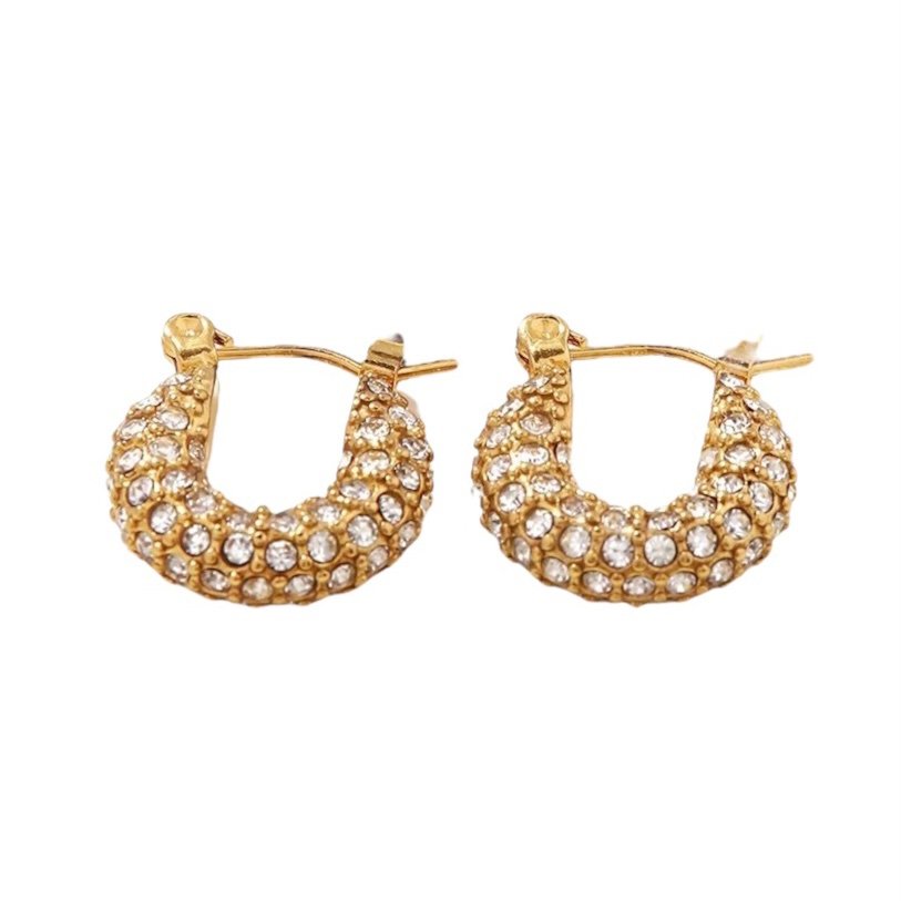 Aria Hoops Small — close-up of zircon-lined gold hoop