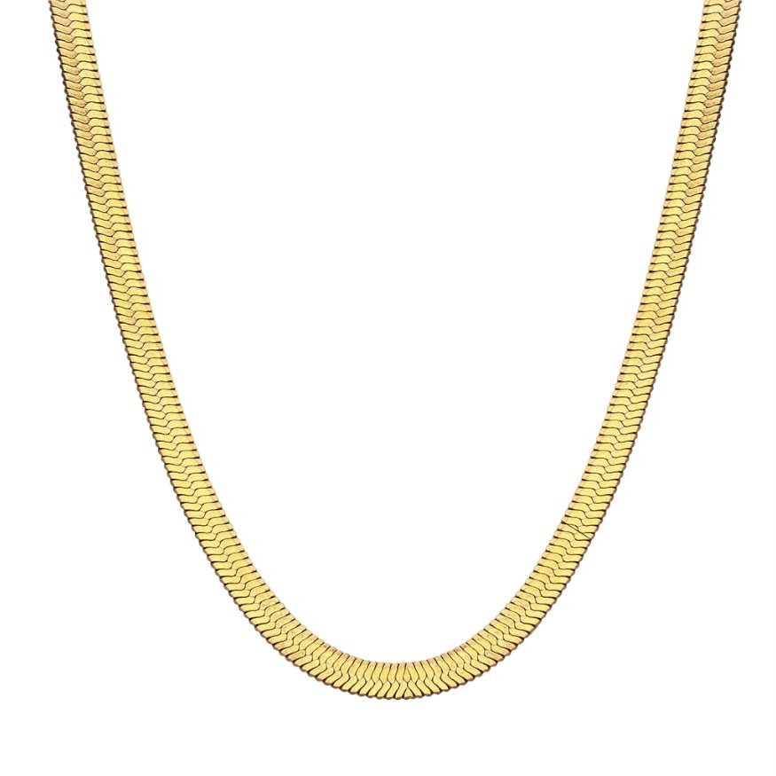 Basic Snake Chain — flat snake chain necklace in 18k gold-plated stainless steel, front view