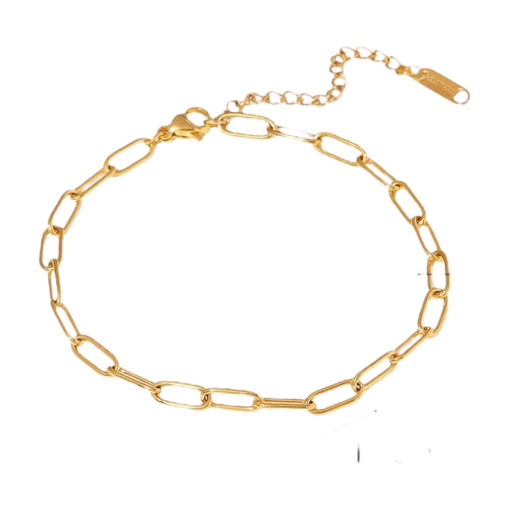 Paper Clip Anklet — paper-clip link anklet in 18k gold-plated stainless steel