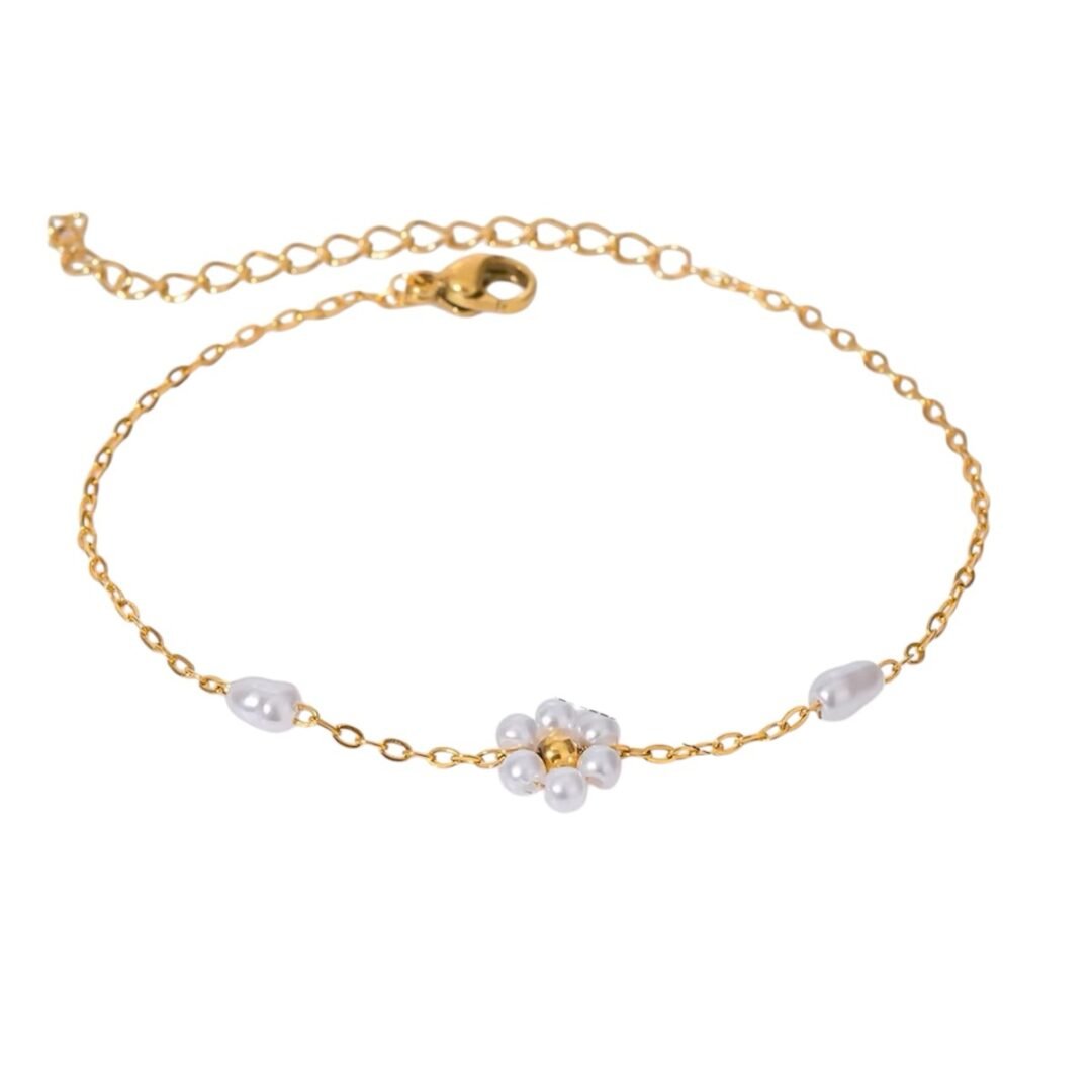 Pearly Petals Bracelet — imitation pearl petal bracelet in 18k gold plating