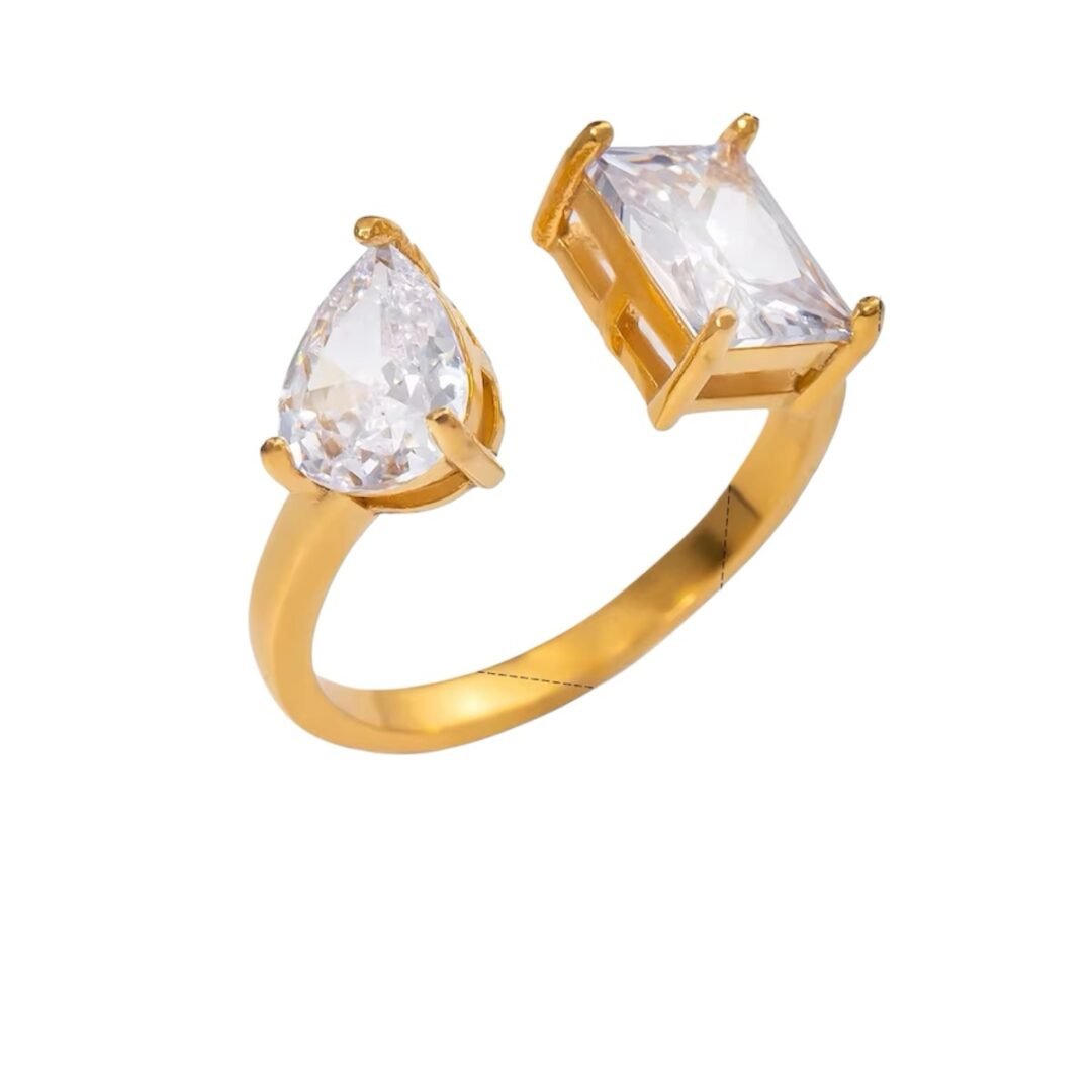 Kylie Ring — adjustable zircon ring in 18k gold-plated stainless steel, front view