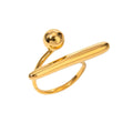 Sphere Bar Ring — geometric sphere and bar ring in 18k gold-plated stainless steel, front view