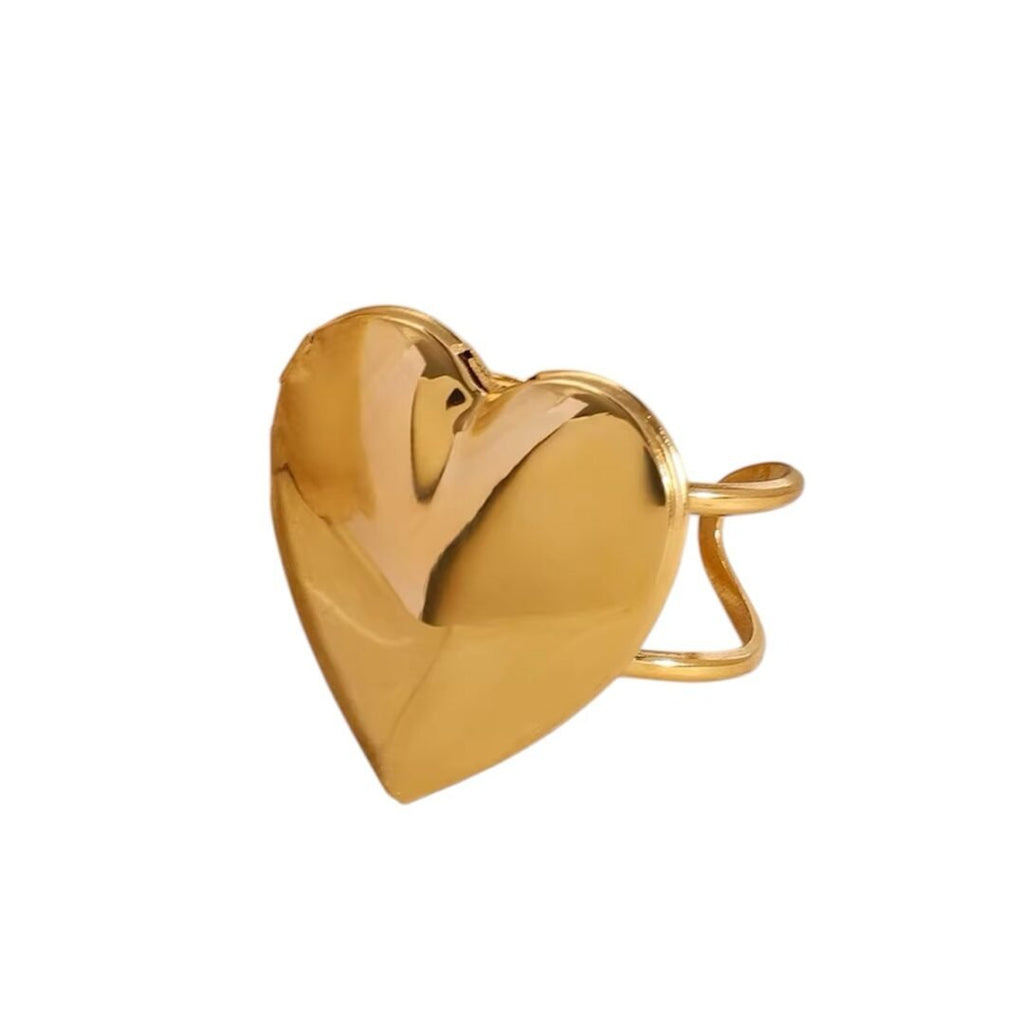 Simple Heart Picture Ring — polished heart-face ring in 18k gold-plated stainless steel, front view