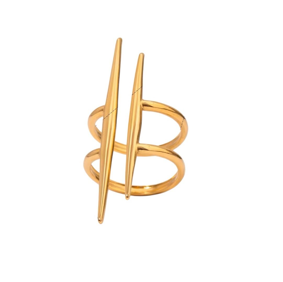 Spike Ring — tapered spike ring in 18k gold-plated stainless steel, front view