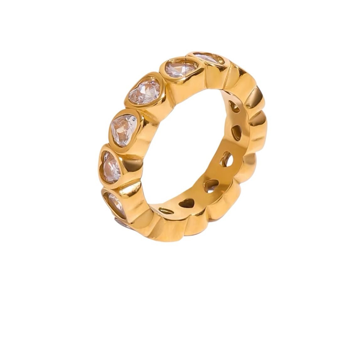 Queen Ring — zircon crown ring in 18k gold-plated stainless steel, front view