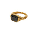 Obsidian Dolce Ring — black zircon dome band ring in 18k gold-plated stainless steel, front view