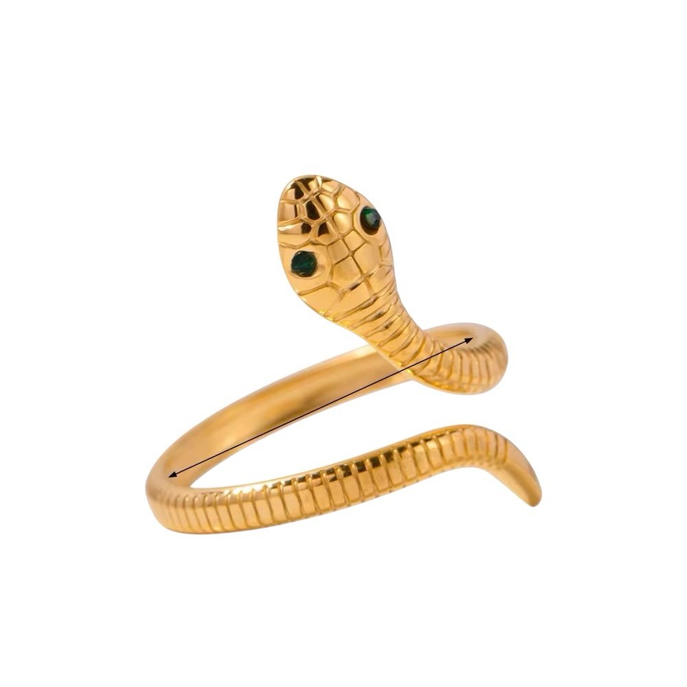 Viper Ring — adjustable zircon snake ring in 18k gold plating, front view
