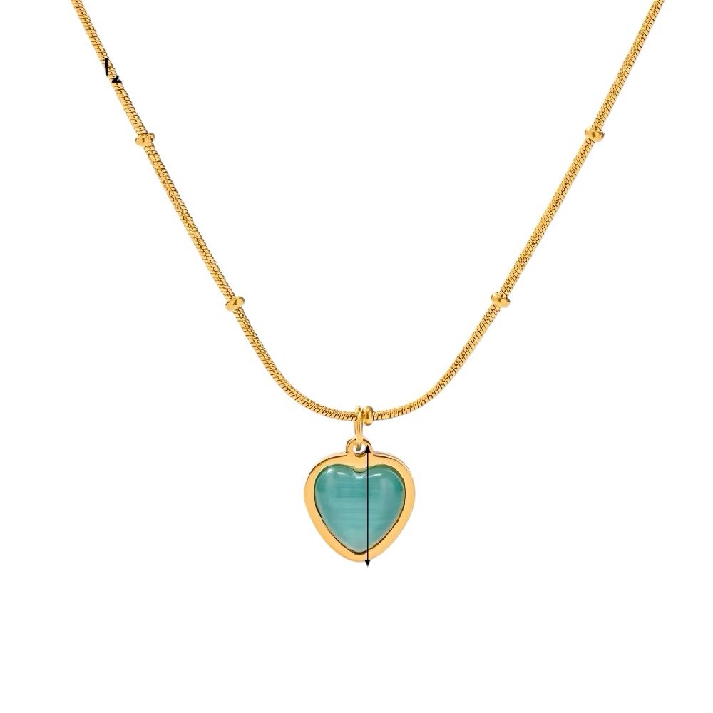Aqua Heart — aqua blue zircon heart pendant in 18k gold-plated stainless steel, front view