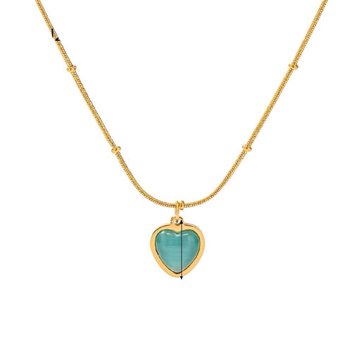 Aqua Heart — aqua blue zircon heart pendant in 18k gold-plated stainless steel, front view