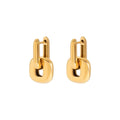 U Lock Earrings — U-shaped locking gold hoops in 18k gold-plated stainless steel, front view
